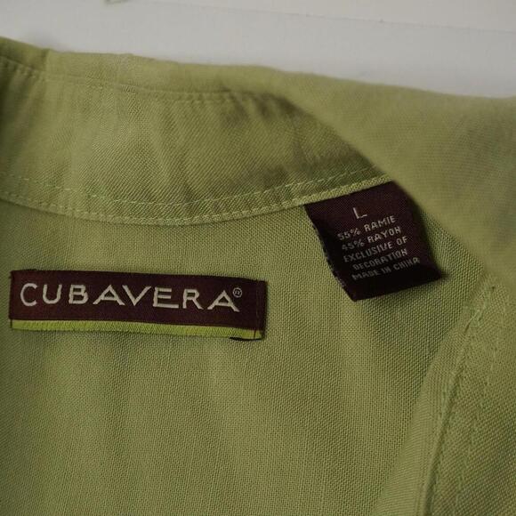 Cubavera Lime Green Button Up Shirt Mens L Camp Classic Retro Vacation Island - Picture 3 of 4